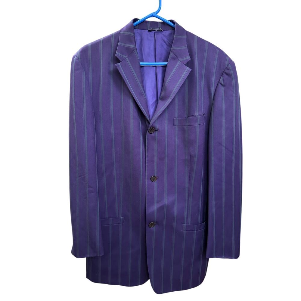 Vintage Gianni Versace Striped Blazer Medusa‎ Gold Buttons Size 48 Purple Green